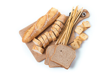 Assortment of Bread Products isolated on white background