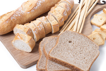 Assortment of Bread Products isolated on white background