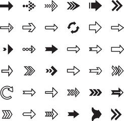 Collection of directional and navigational arrow symbols in various styles and orientations icon