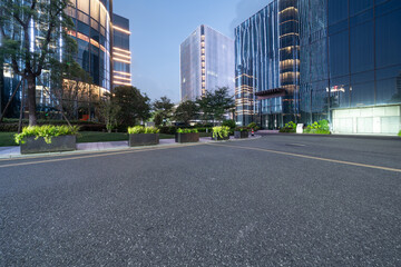 empty floor with modern building at night