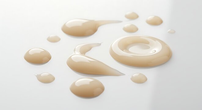 Beige Serum Droplets: Cosmetic Texture on White