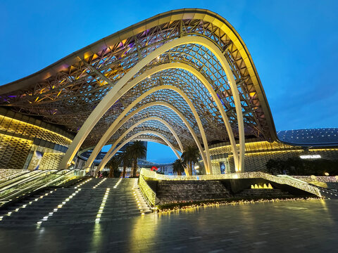 Sanya,Hainan,China-April 18th 2025: CDF Sanya International Duty Free Shopping Complex at night