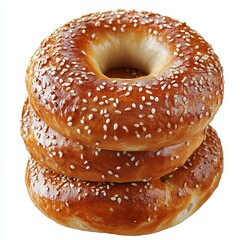 Delicious sesame bagels stacked on top of each other.
