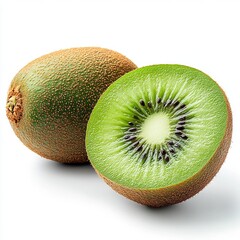 Fresh kiwi fruit, sliced to reveal its vibrant green flesh.