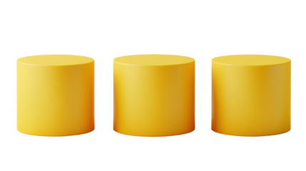 Four yellow pedestal cylinders of varying heights on white background