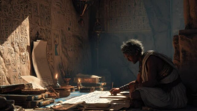 Ancient Egyptian scribes writing hieroglyphs 4K Video