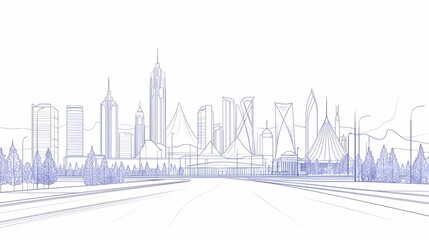 Fototapeta premium Architectural blueprint of a modern cityscape.