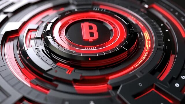 Abstract digital interface with a red Bitcoin symbol - Powered by Adobe