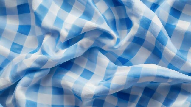 Checkered blue and white fabric gently folded creating soft waves