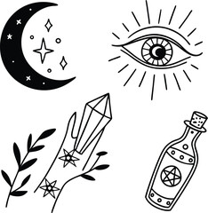 seamless doodle vector pattern with various food and black and white wine bottles, a perfect illustration for your design needs