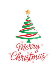 "Playful 'Merry Christmas' Vector with Santa Hat, Pine Trees & Festive Flourishes"
