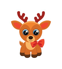 "Cute Reindeer Vector with Red Bow and Antlers for Christmas"