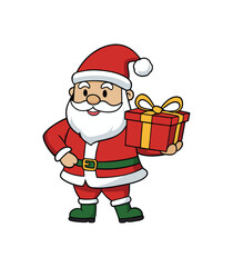 "Christmas Cartoon Santa Claus with Gift on White Background"