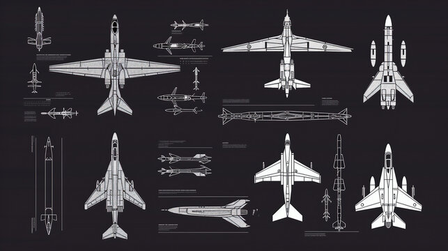 Set of military aircraft outline symbols