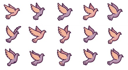 Stylized dove illustrations in flight