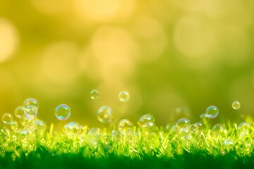 Floating Bubbles Above a Vibrant Green Lawn During a Sunny Day