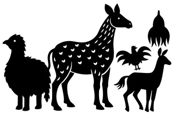 Vector art of silhouette of set of animals