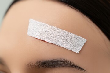 Close-up View of Forehead With Adhesive Bandage After Minor Injury