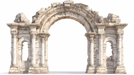 Obraz premium Ruin of an ancient archway against a white background.