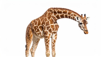 Giraffe profile against white background