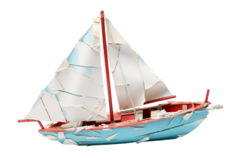 Broken ship toy with torn section