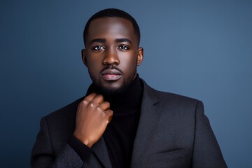 Confident Man in Business Attire Posing Against a Blue Background
