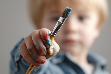 Toddler Painting With a Colorful Brush in a Bright Indoor Space