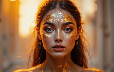 Golden Beauty Portrait of a Woman in Radiant Light, Urban Environment, High-Fidelity Photography