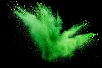 Grünes Farbpulver spritzt nach allen Seiten