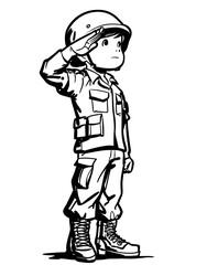 Simple line drawing of an army soldier saluting.