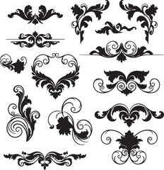 Ten Black and White Floral Swirls Decorative Elements Vintage Style Ornament Set Design vector Adobe Illustrator Artwork