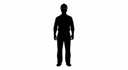 Fototapeta premium Silhouette of Construction Worker Wearing Safety Helmet – Labor Icon Vector on White