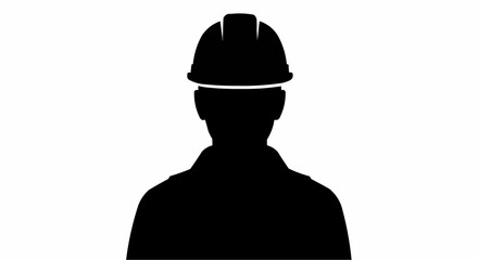 Naklejka premium Silhouette of Construction Worker Wearing Safety Helmet – Labor Icon Vector on White