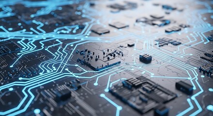 Circuit Board Design, Digital Environment, Close-Up View, Modern Concept