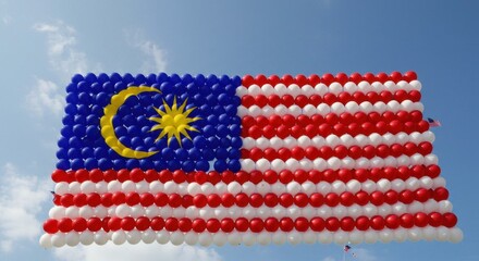 Malaysian Flag Rendered in a Stunning Balloon Mosaic Against a Clear Blue Sky