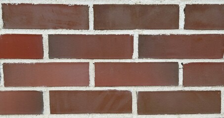 Red brick wall with white mortar and horizontal layout as background for architectural or design content