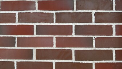 Red brick wall with white mortar and horizontal layout as background for architectural or design content