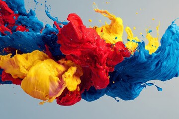 Vibrant Splash of Red, Blue, and Yellow Paint Representing Creativity and Energy for Advertising or Social Media Background