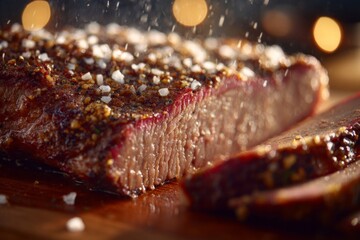 Smoked Brisket Sliced on Wooden Board