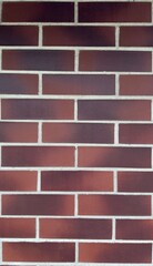 Red brick wall with white mortar lines and black spots — classic texture for architectural,...