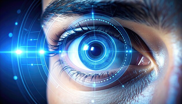 Eye with futuristic interface overlay