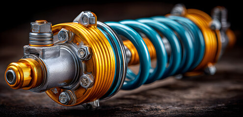 Car suspensions. Close up of a car suspension parts system such as CV joint Rubber boot and Control arms bushing Steering rack axles Shock absorber suspension Brake. Repair and spare parts for cars.