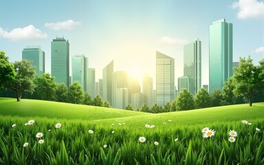 Fototapeta premium Green Horizon: Embracing the Eco-Friendly City. High quality