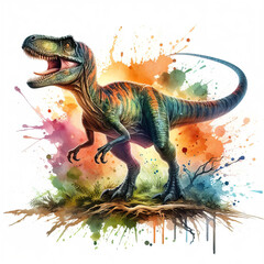 Velociraptor Dinosaur Watercolor Painting