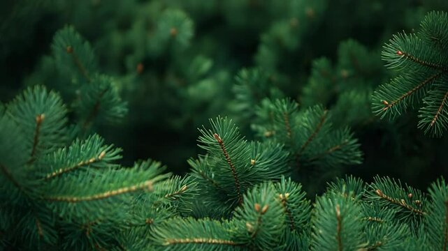 Close up of evergreen branches creating lush green texture