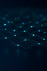 Abstract technology network background with glowing lines and dots on dark blue gradient