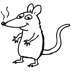 Fototapeta premium Cartoon rat with smoke smoking black and white