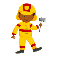 Brave Firefighter Vector Illustration of a Young Hero