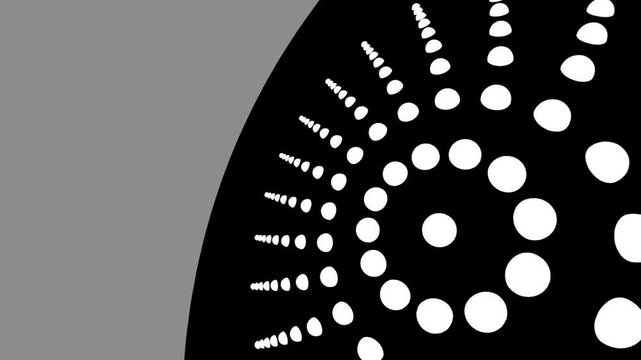 Stylized 360&deg; animation of a black dome with rotating concentric dot lines. Smooth infinite loop for creative projection mapping, installations, or futuristic visuals.