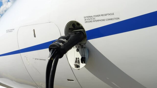 Close up of GPU connection supplying electrical power to aircraft